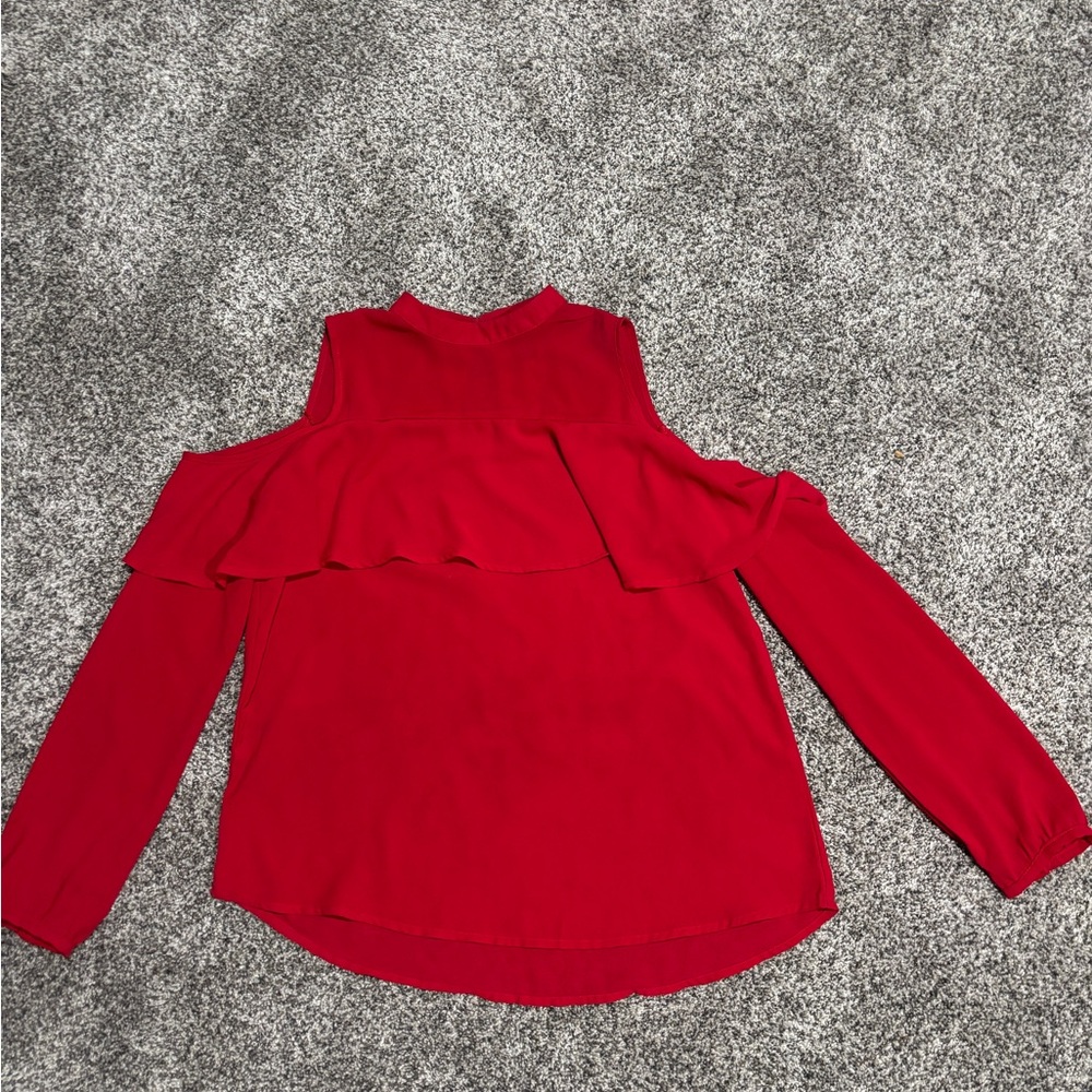 rue21 Red Cold-Shoulder Ruffle Top